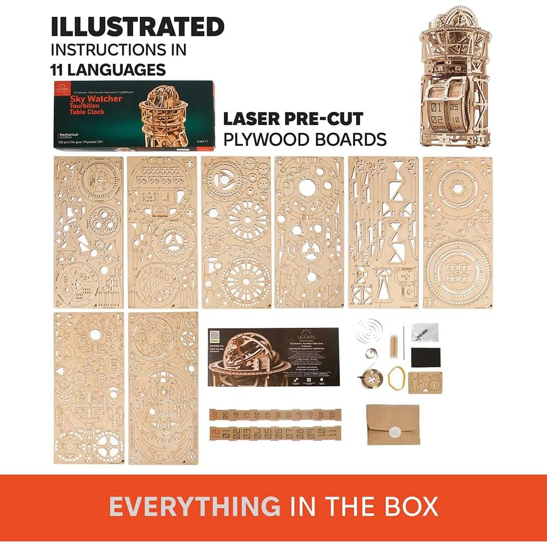 Rompecabezas 3D UGEARS Reloj de Mesa Astrónomo DIY 338 Piezas