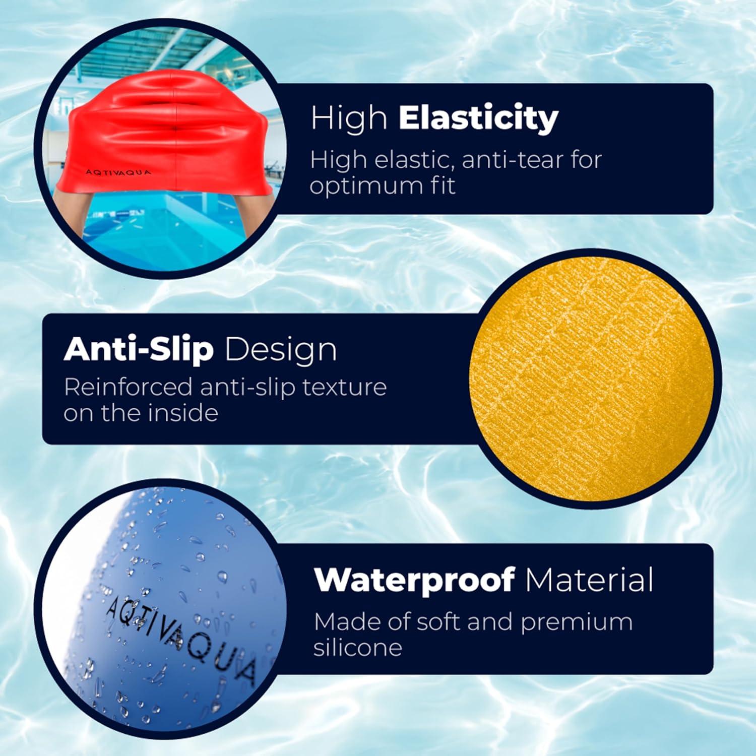 Gorro de Natación AqtivAqua de Silicona Impermeable Azul