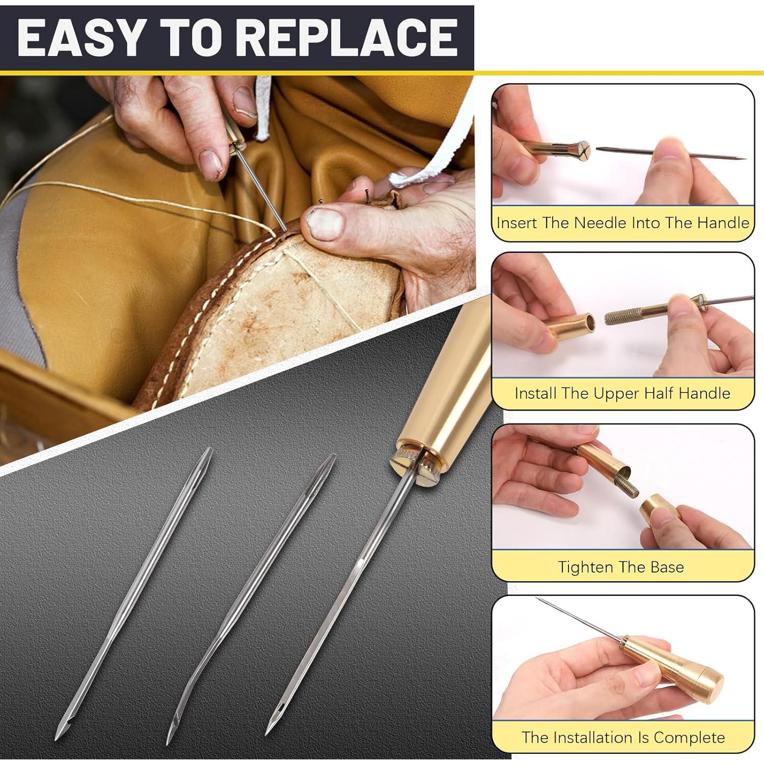 Kit de Agujas de Coser de Cuero Mardatt 19 Piezas con Hilo y Dedal