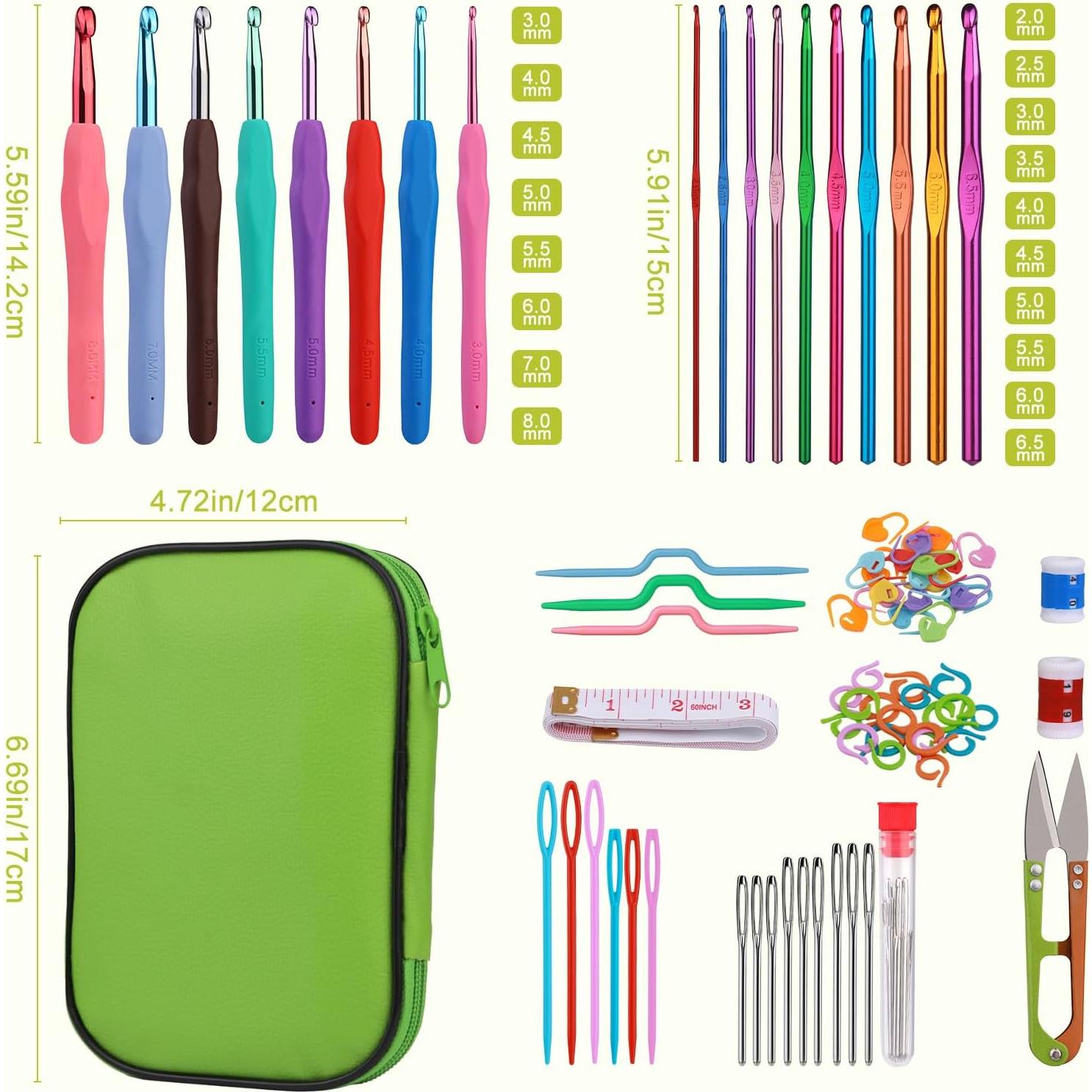 Juego de Ganchillos Ergonómicos Zlulary con Accesorios Verde