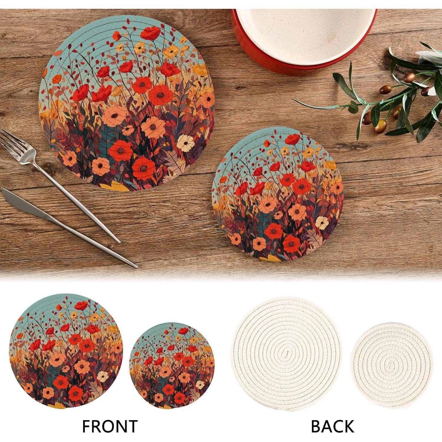 Trivetes Redondos QwThum Flores de Amapola 2 Piezas 18-24 cm