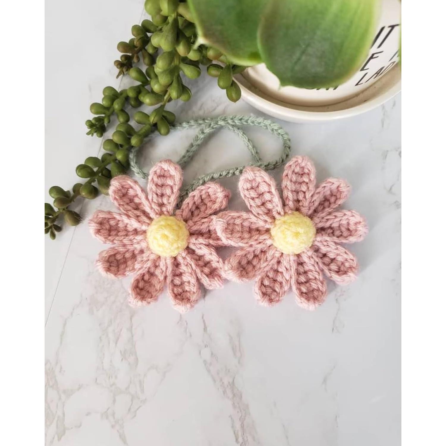 Adorno Colgante de Crochet Margarita Rosa para Espejo Retrovisor