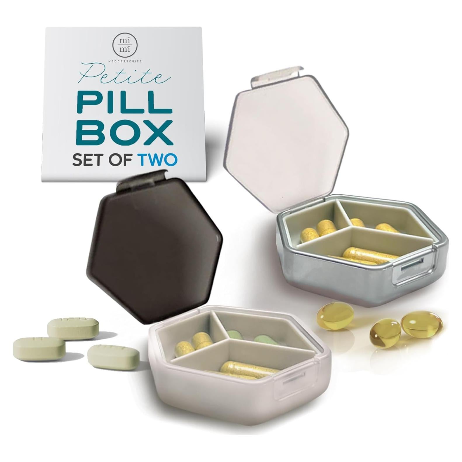 Juego de Cajas de Pastillas Compactas Mimi Medcessories - 2 Unidades Blanco y Platino