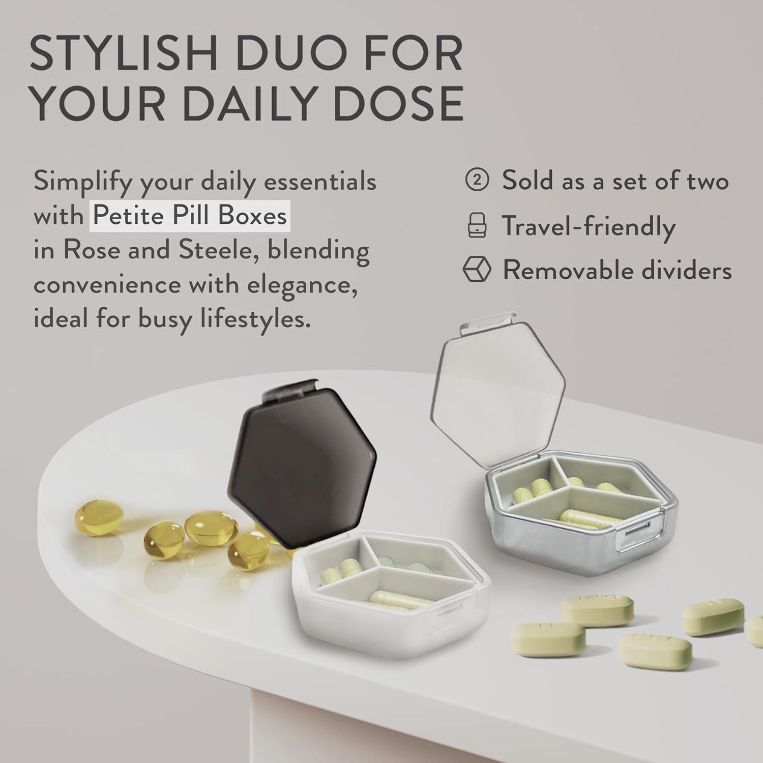 Juego de Cajas de Pastillas Compactas Mimi Medcessories - 2 Unidades Blanco y Platino