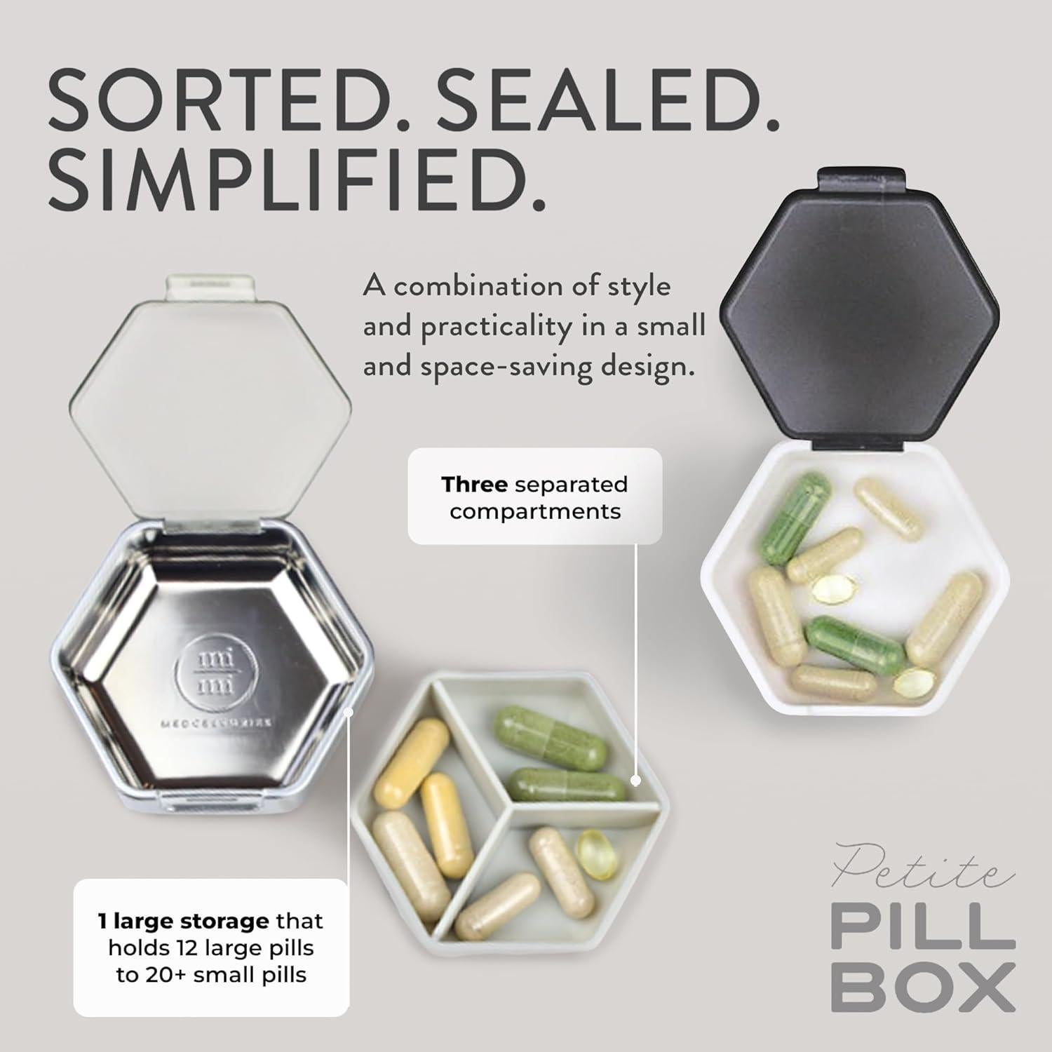 Juego de Cajas de Pastillas Compactas Mimi Medcessories - 2 Unidades Blanco y Platino