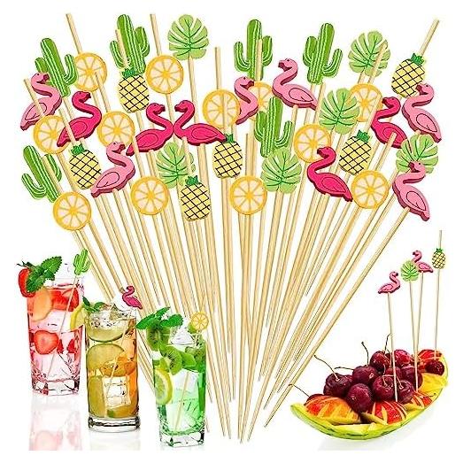 150 Palillos de Bambú Decorativos para Aperitivos Tropicales