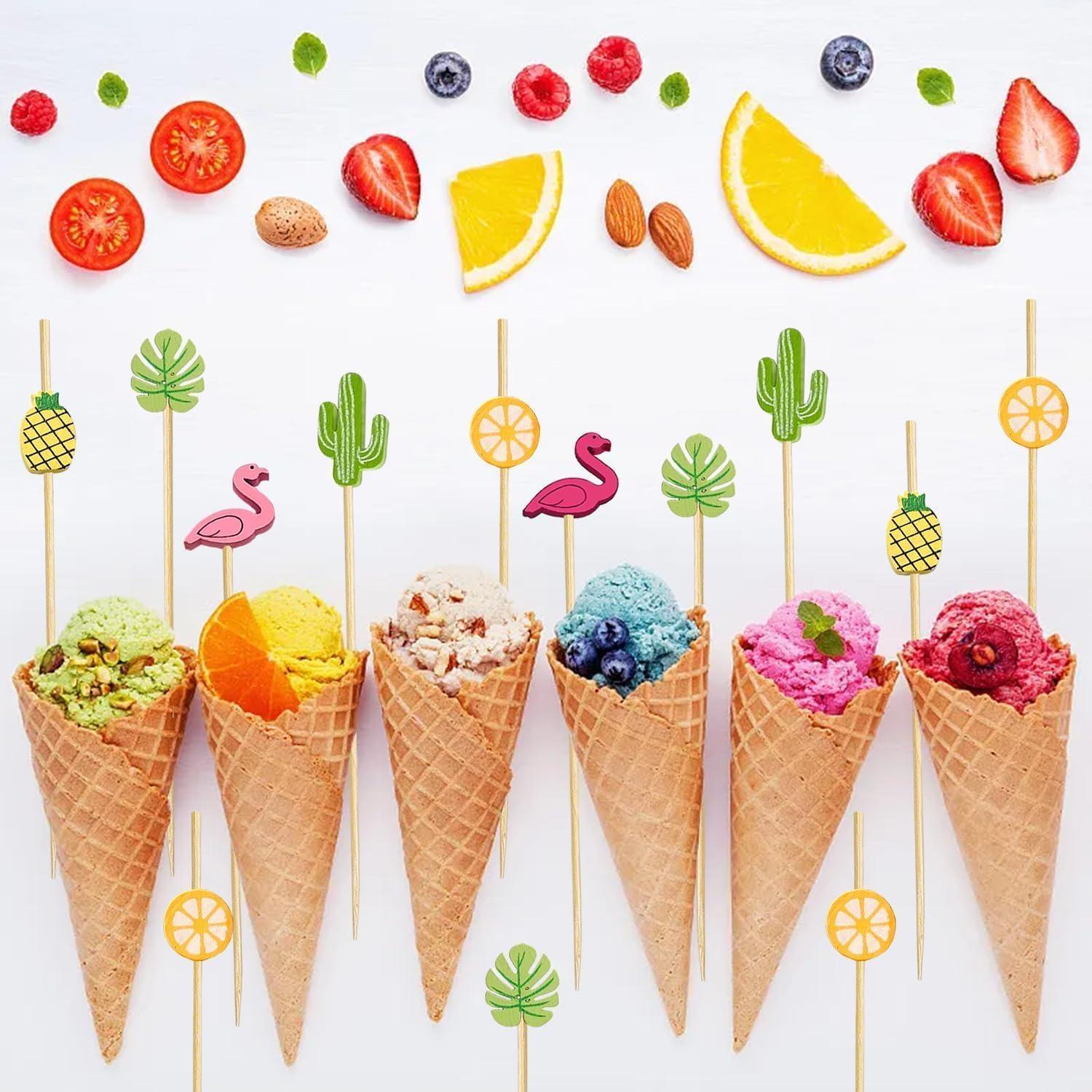 150 Palillos de Bambú Decorativos para Aperitivos Tropicales