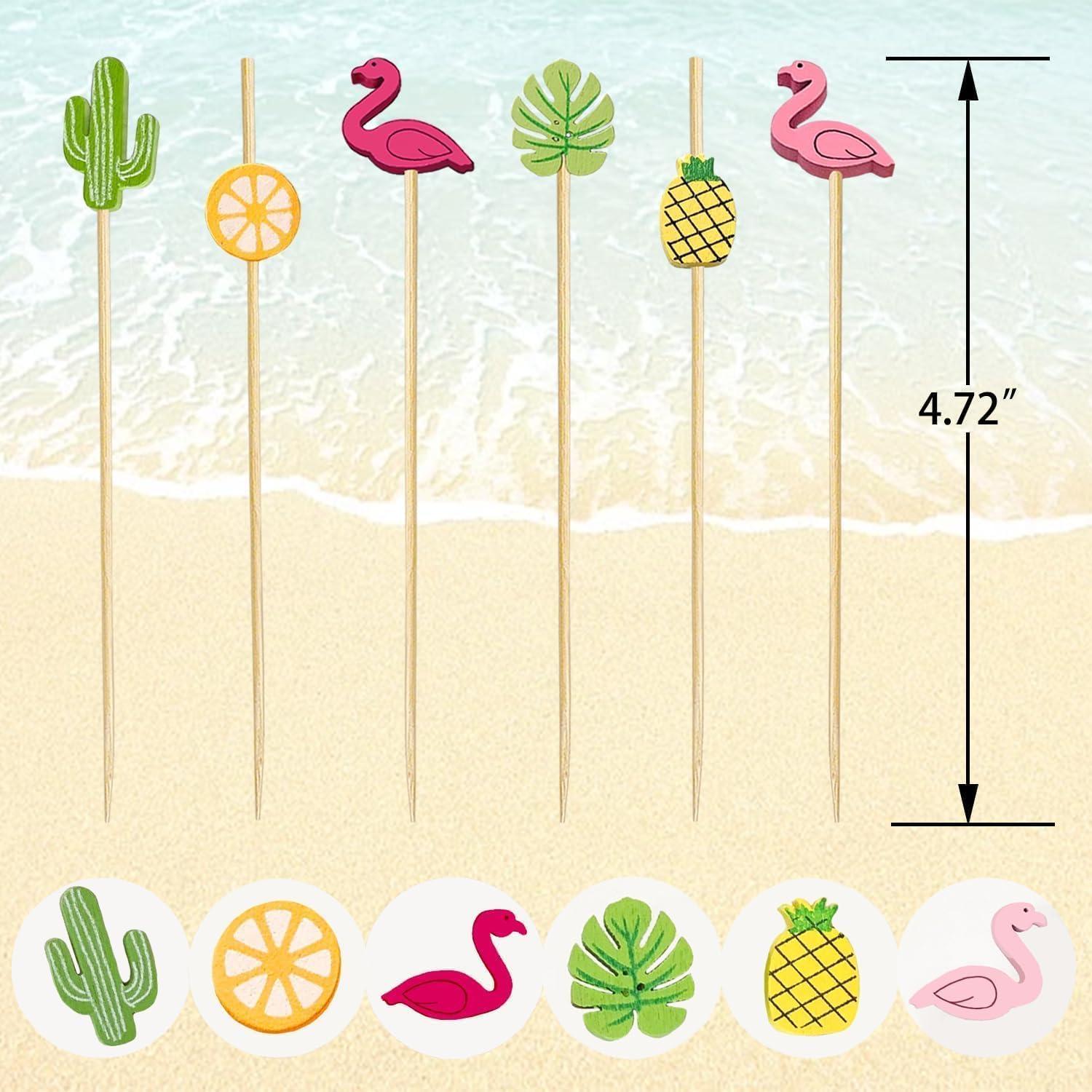 150 Palillos de Bambú Decorativos para Aperitivos Tropicales