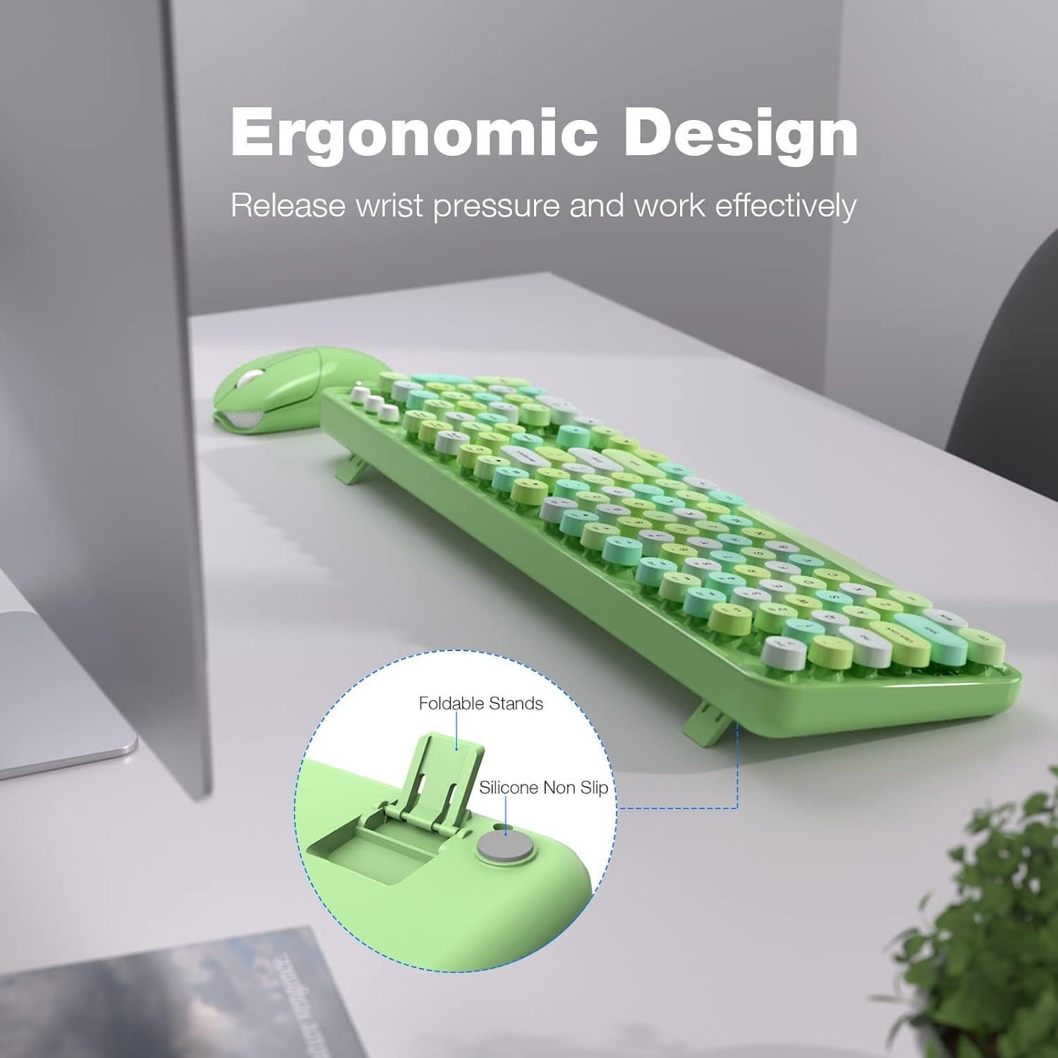 Combo Teclado y Ratón Inalámbrico MOFII Verde Colorido
