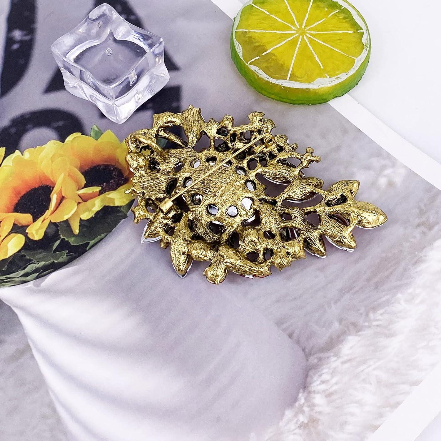 Broche Grande Vintage LAXPICOL de Flores y Hojas Dorado