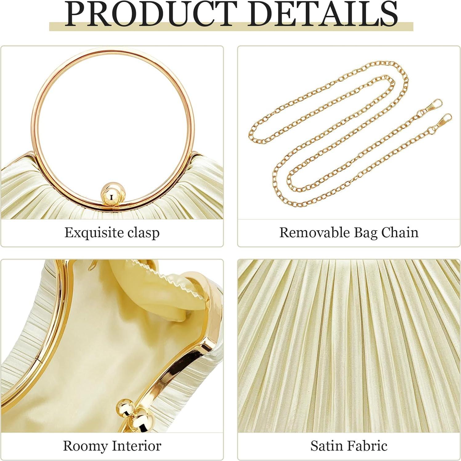 Bolso de Noche Plisado de Seda Beige para Mujeres - 22.8x6x19cm