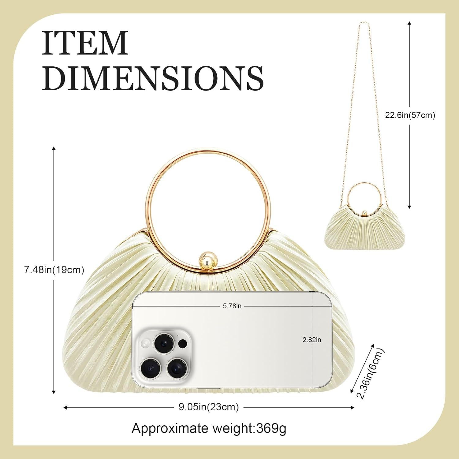 Bolso de Noche Plisado de Seda Beige para Mujeres - 22.8x6x19cm