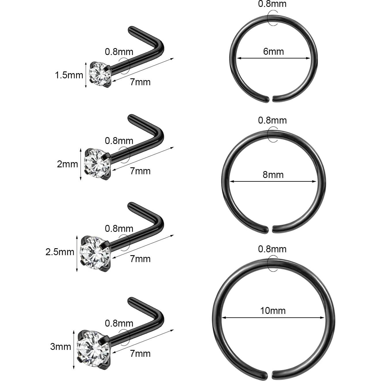 Aros Nasales Hipoalergénicos Acero Quirúrgico 316L 10 Pcs