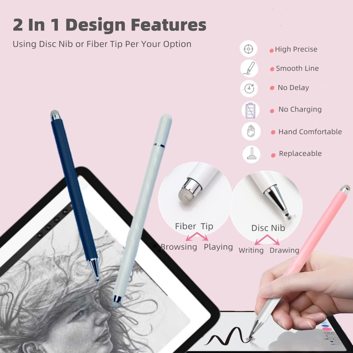 Lápiz Stylus Capacitivo 2 en 1 Pinzhong con Punta de Disco y Fibra