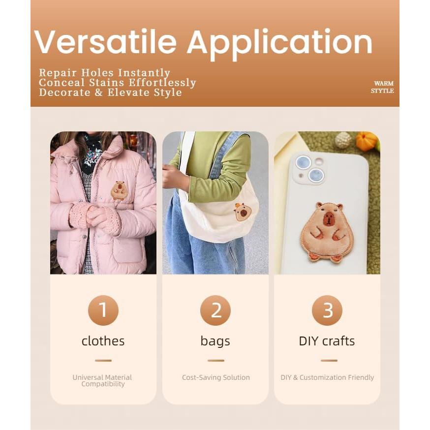 Kit de 5 Parches Bordados Capybara Wmiswen para Planchar