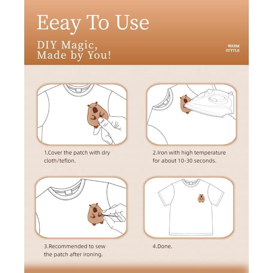 Kit de 5 Parches Bordados Capybara Wmiswen para Planchar