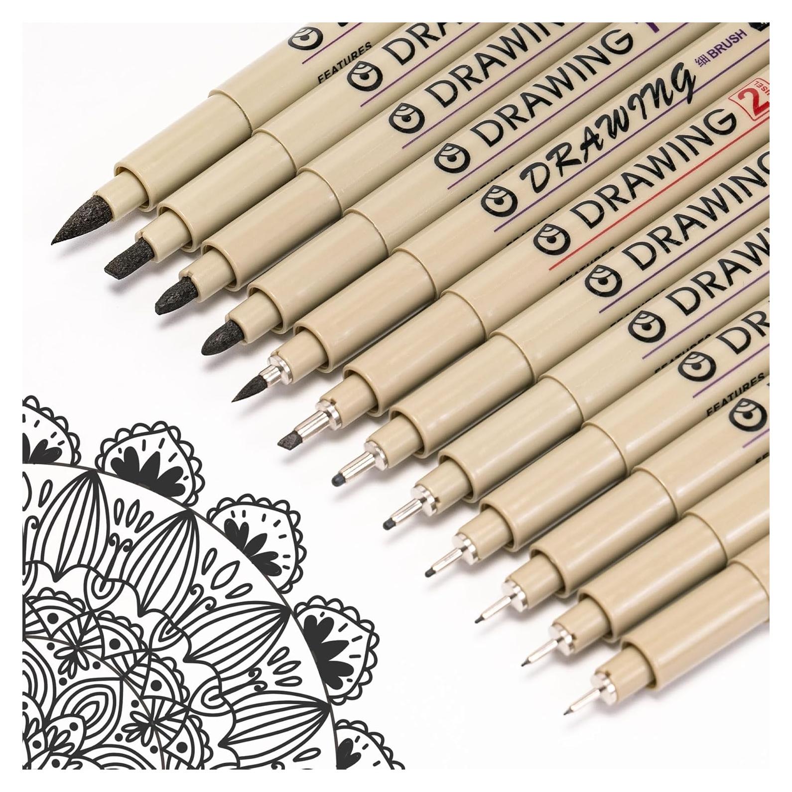 Set de 12 Bolígrafos Fineliner Toptime Negros 0.2-3.0mm