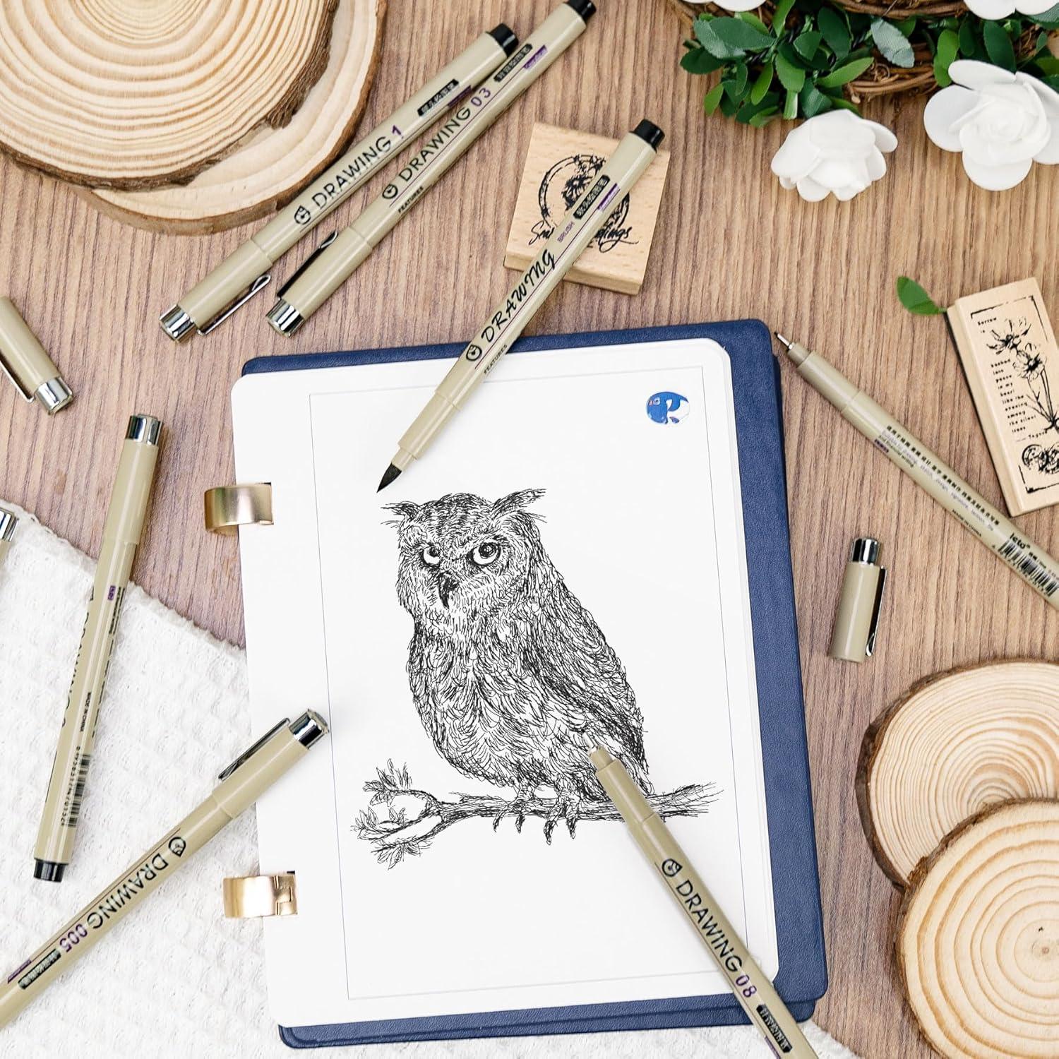 Set de 12 Bolígrafos Fineliner Toptime Negros 0.2-3.0mm