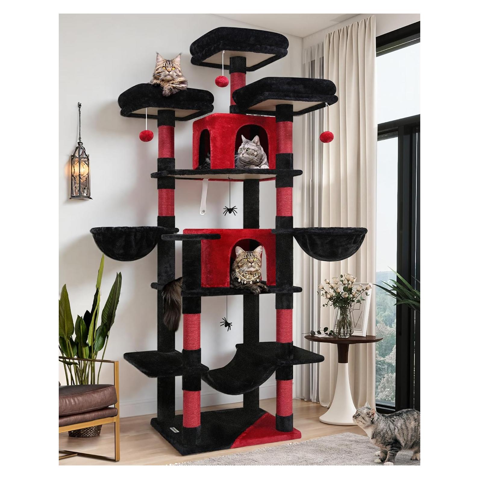 Árbol Gótico para Gatos Globlazer F80 203 cm XXL Negro Rojo