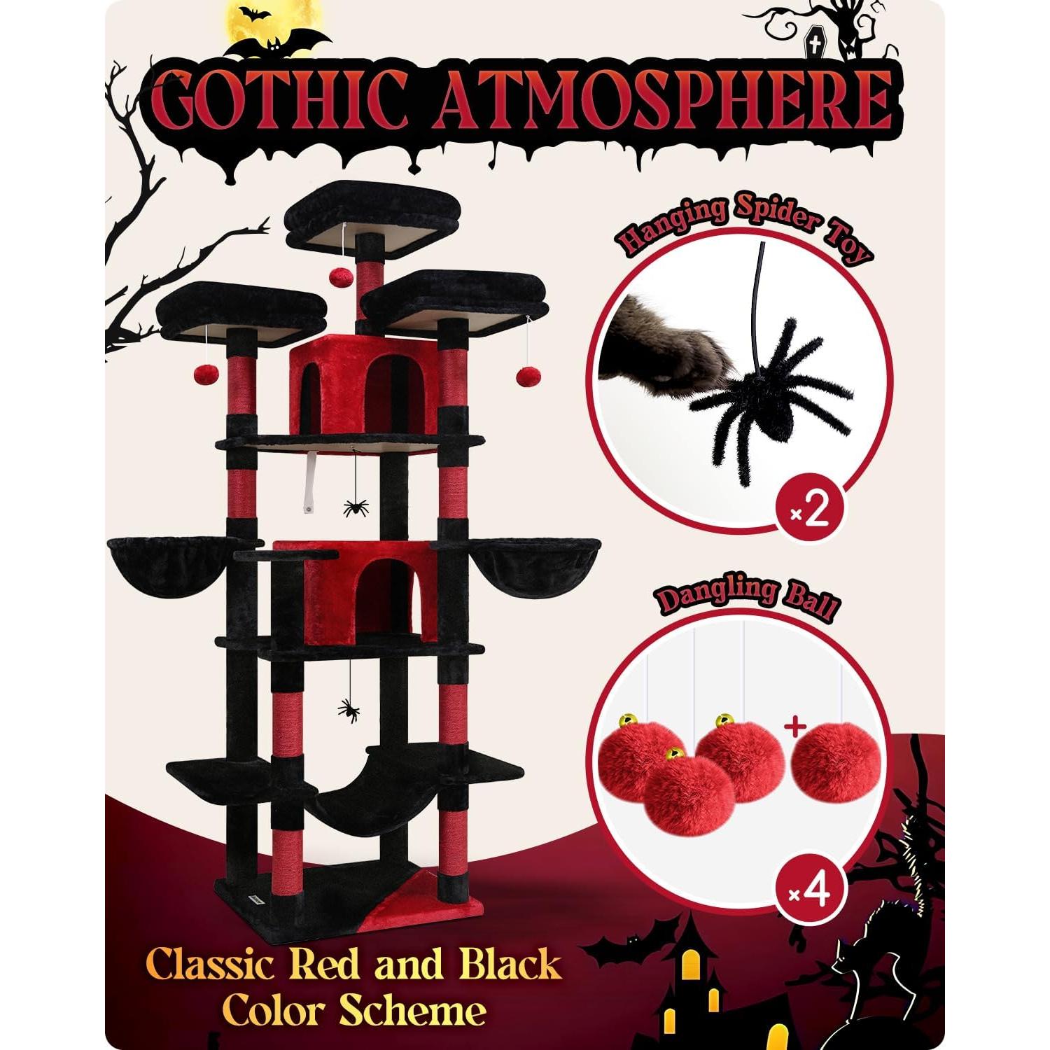 Árbol Gótico para Gatos Globlazer F80 203 cm XXL Negro Rojo