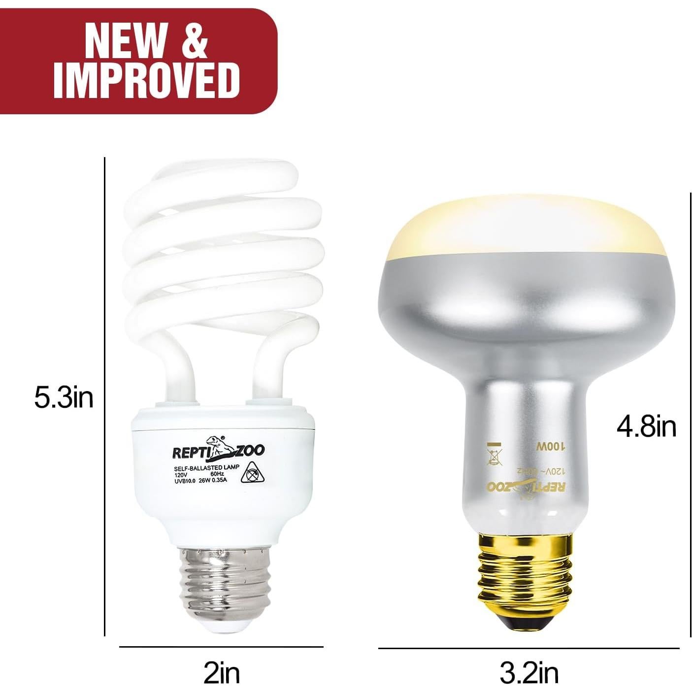 Paquete de Bombillas para Reptiles REPTI ZOO 100W y 26W UVB