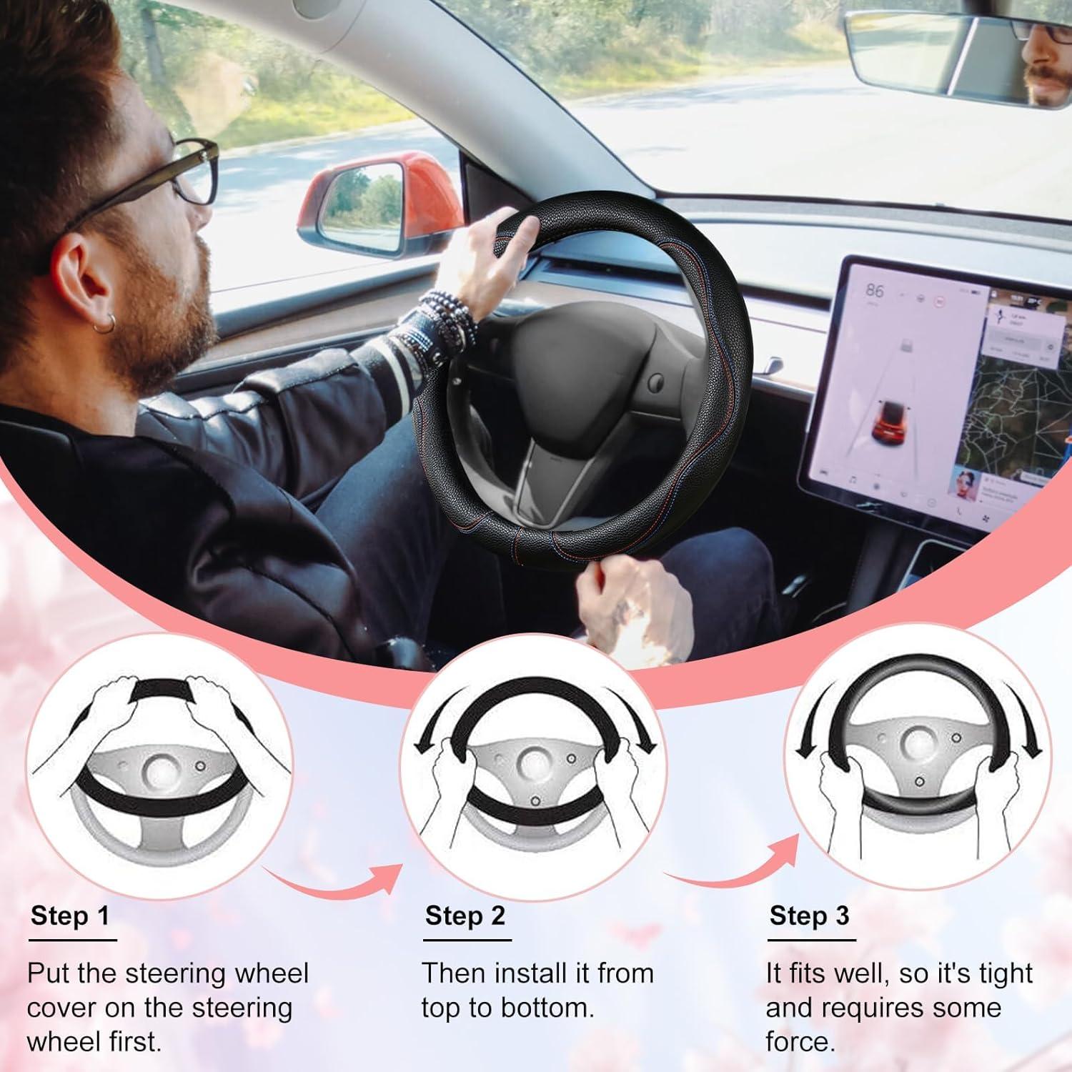 Cubierta de Volante Negra BubabyZZ 15 Pulgadas Antideslizante