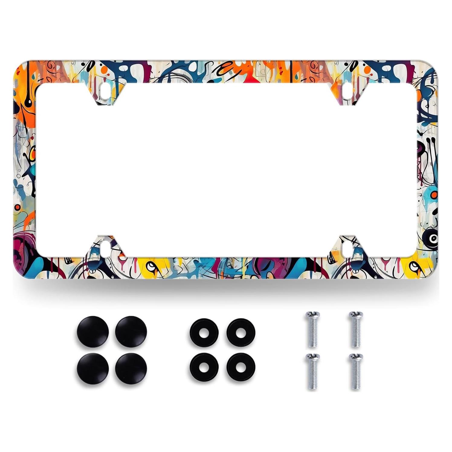 Marco de Placa de Licencia RNKATIH Acero Inoxidable Graffiti 31.12x15.88cm