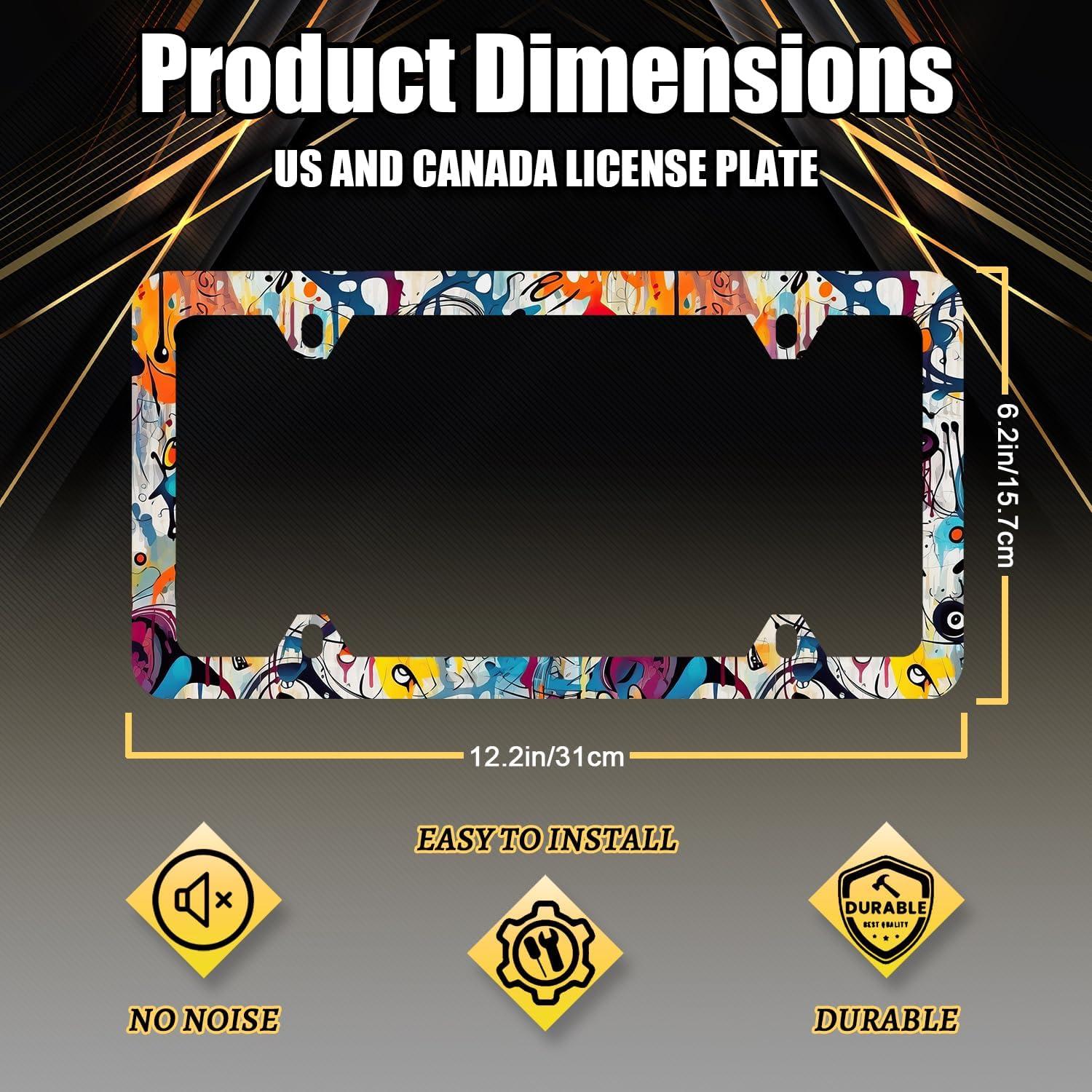 Marco de Placa de Licencia RNKATIH Acero Inoxidable Graffiti 31.12x15.88cm