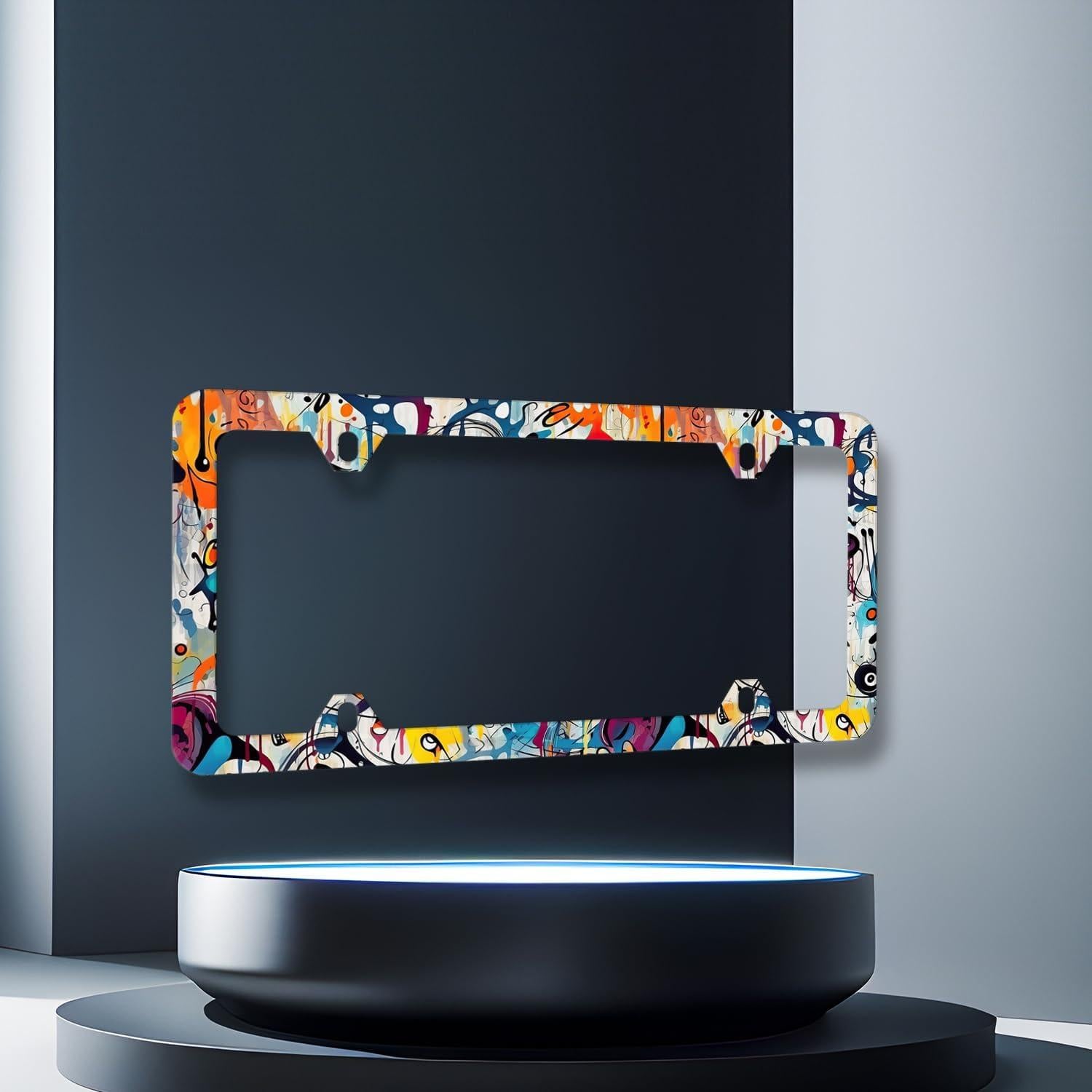 Marco de Placa de Licencia RNKATIH Acero Inoxidable Graffiti 31.12x15.88cm