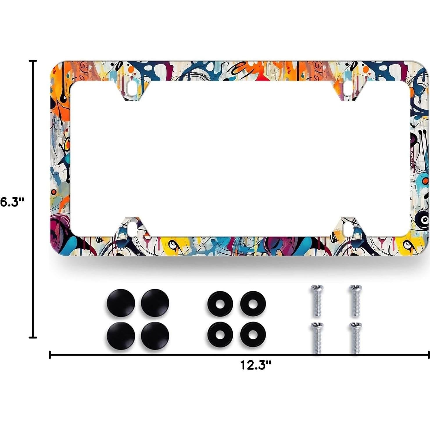 Marco de Placa de Licencia RNKATIH Acero Inoxidable Graffiti 31.12x15.88cm