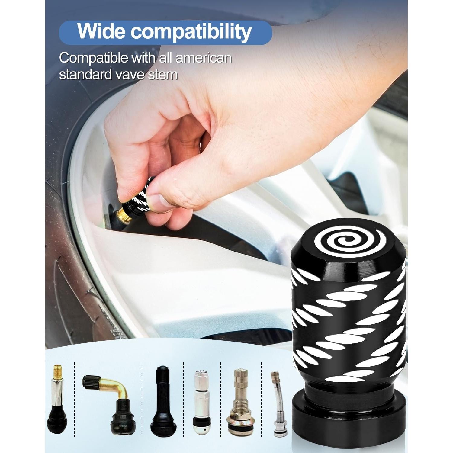 4 Tapas de Válvula de Neumático Whtawtaw GM-4 Aluminio Negro