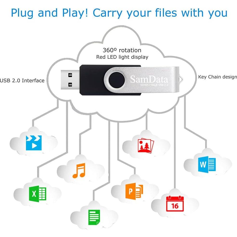 Unidad Flash USB 16GB SamData 2.0 Negra con LED