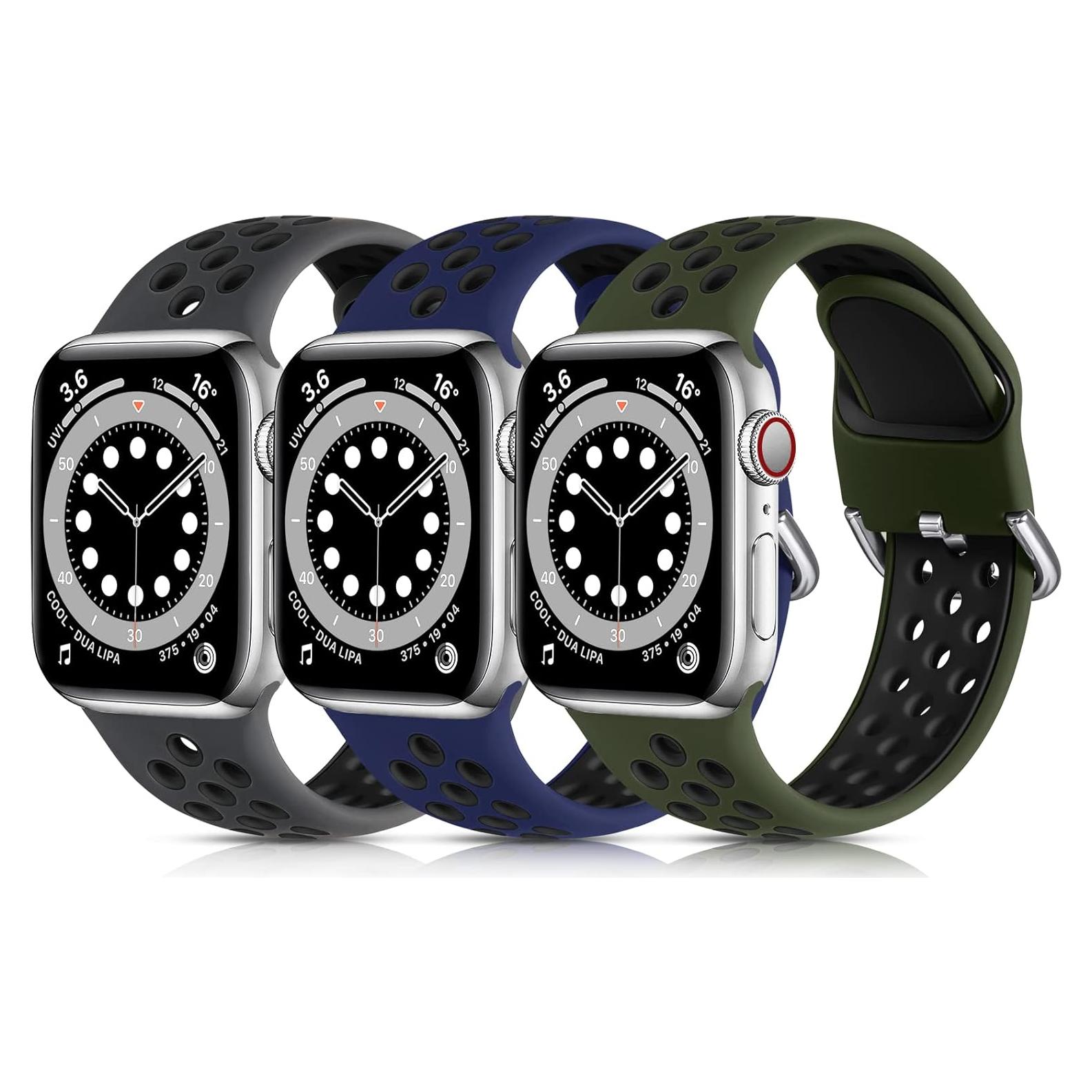 Banda Deportiva Silicona Lerobo para Apple Watch 3 Pack 38-49mm