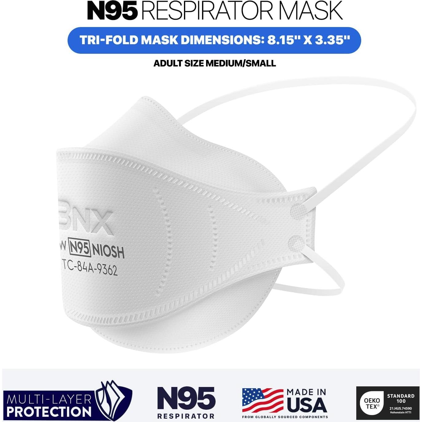 Máscara N95 BNX Certificada NIOSH - Paquete de 50 Unidades