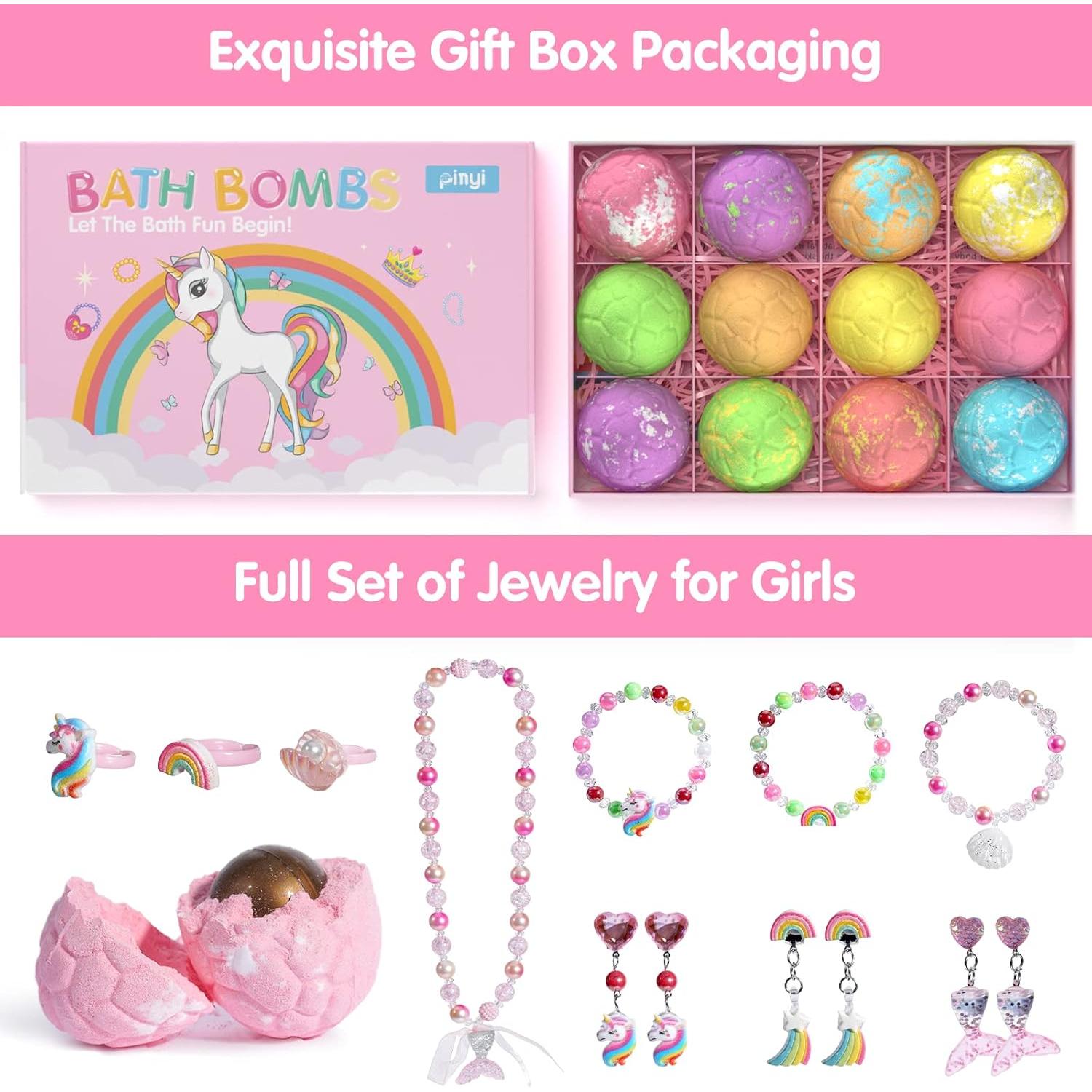 Bombas de baño Pinyi para niñas con joyería sorpresa - 12 unidades