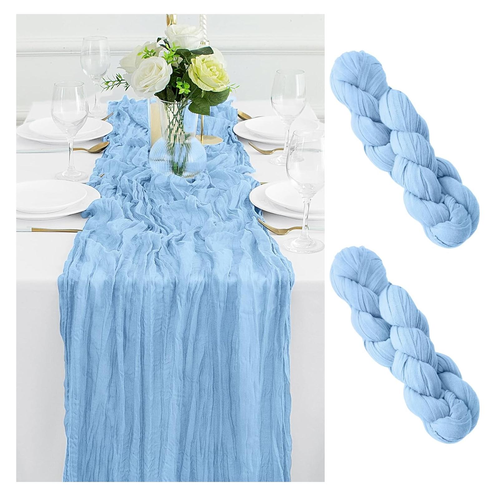 Cubre Mesa de Gasa DUGPIT 2Pcs Azul Bebé 35x120cm para Fiestas