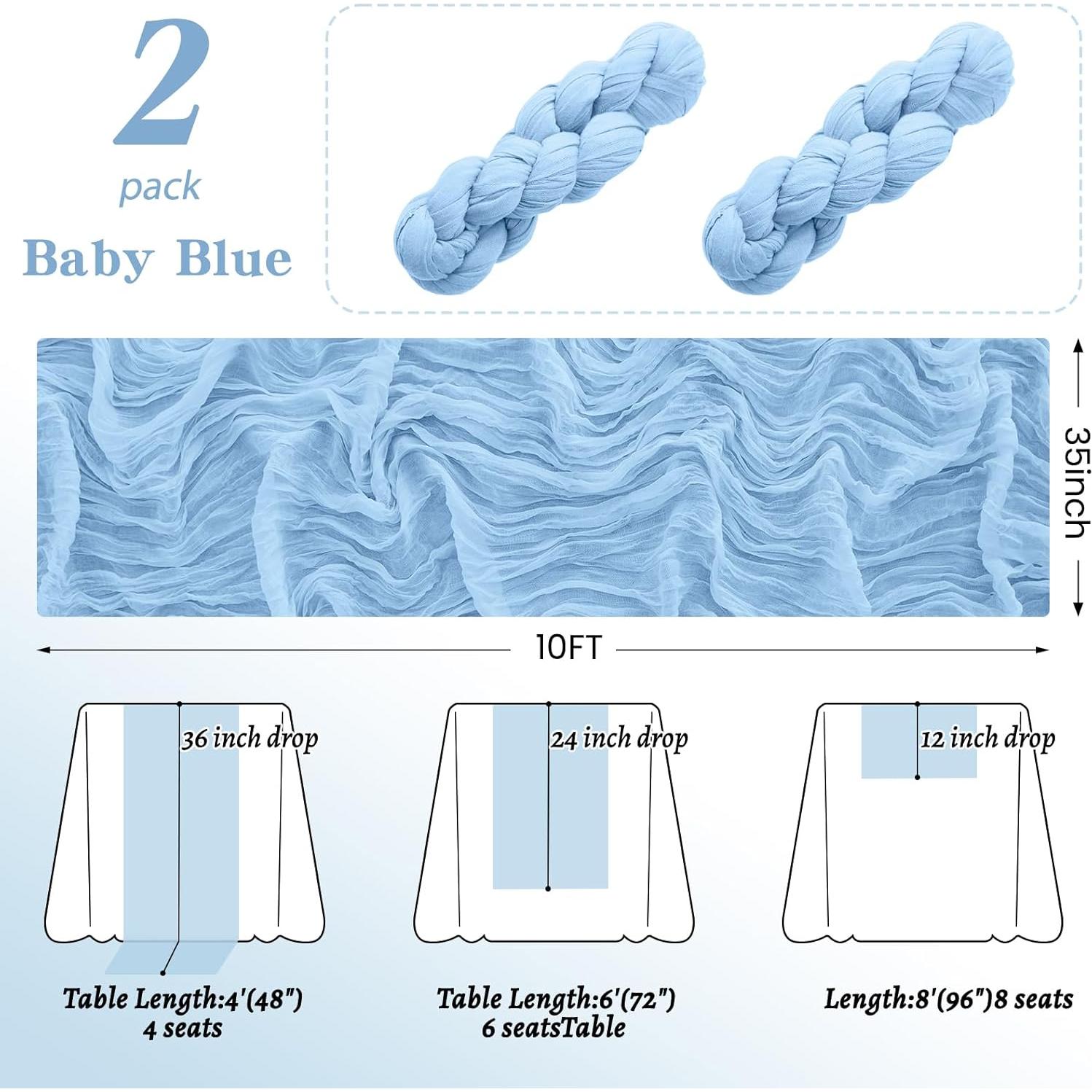 Cubre Mesa de Gasa DUGPIT 2Pcs Azul Bebé 35x120cm para Fiestas