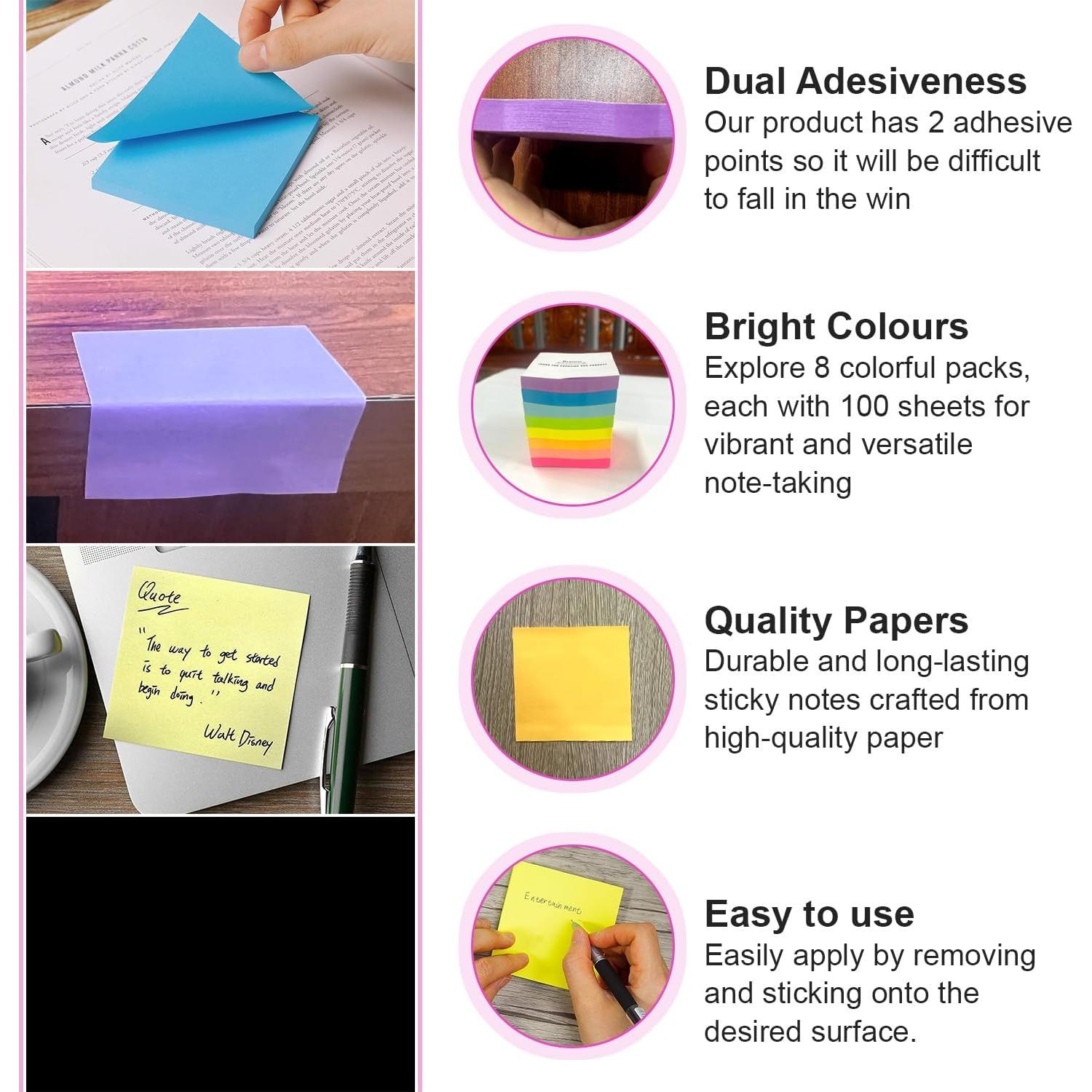 Notas Adhesivas BRAINVI 7.62x7.62 cm - 100 Hojas en 8 Colores