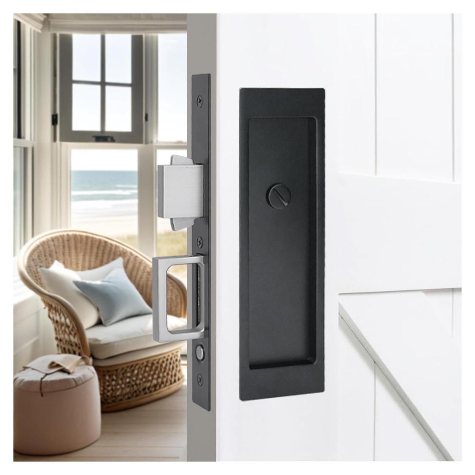 Cerradura de Puerta Deslizante Tyothimm Sin Llave Zinc Negro