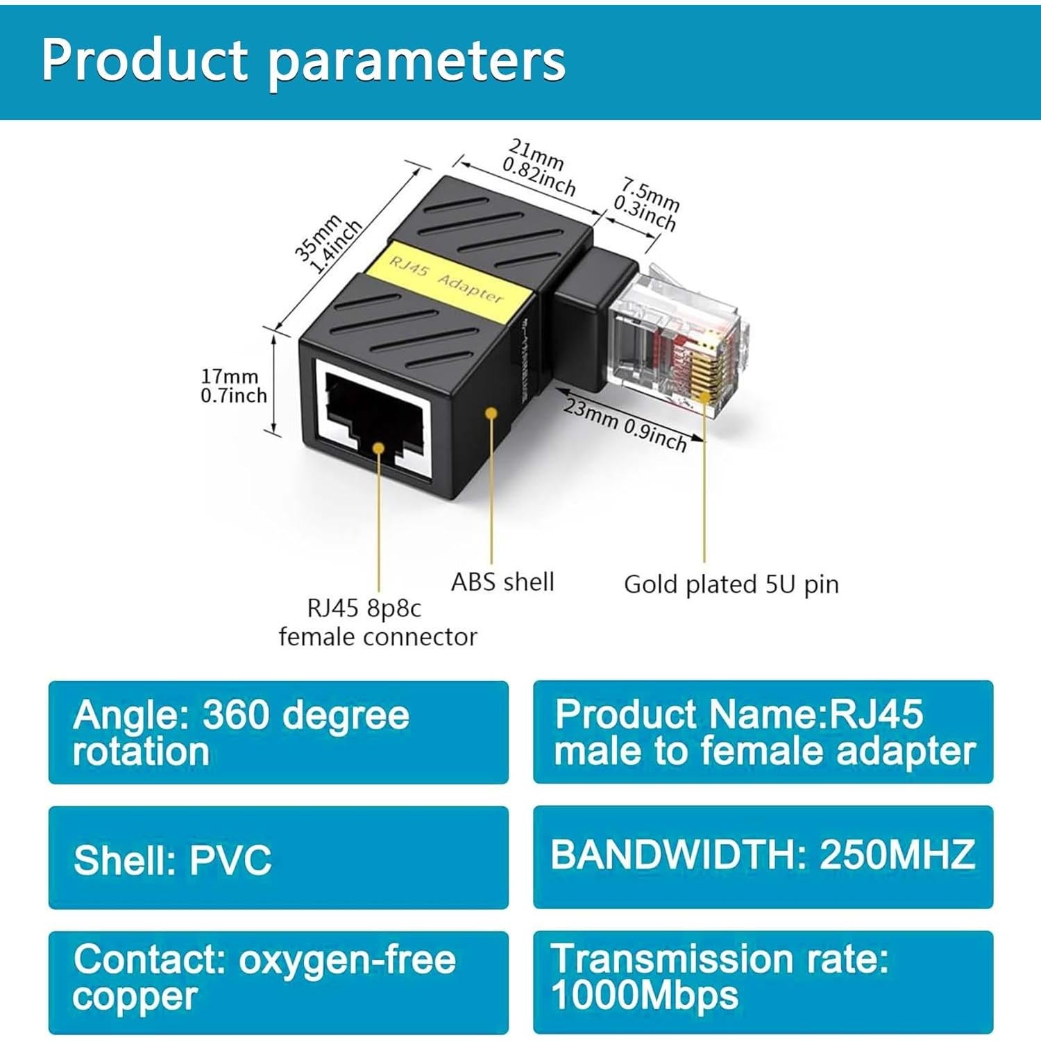 Paquete de 2 Extensores Ethernet Cat6 Minidodoca 90 Grados