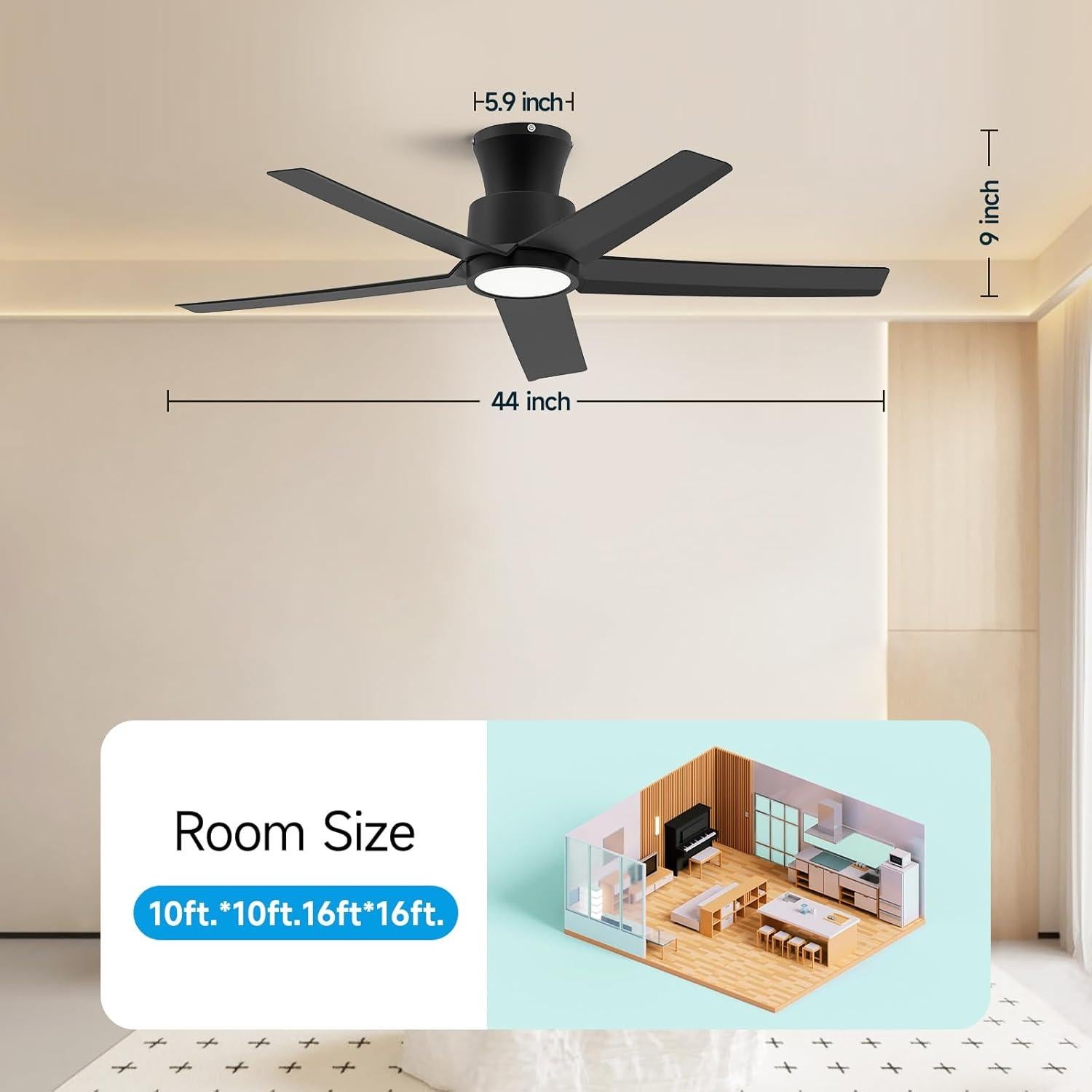 Ventilador de Techo Ocioc 44" LED Control Remoto Motor DC Silencioso