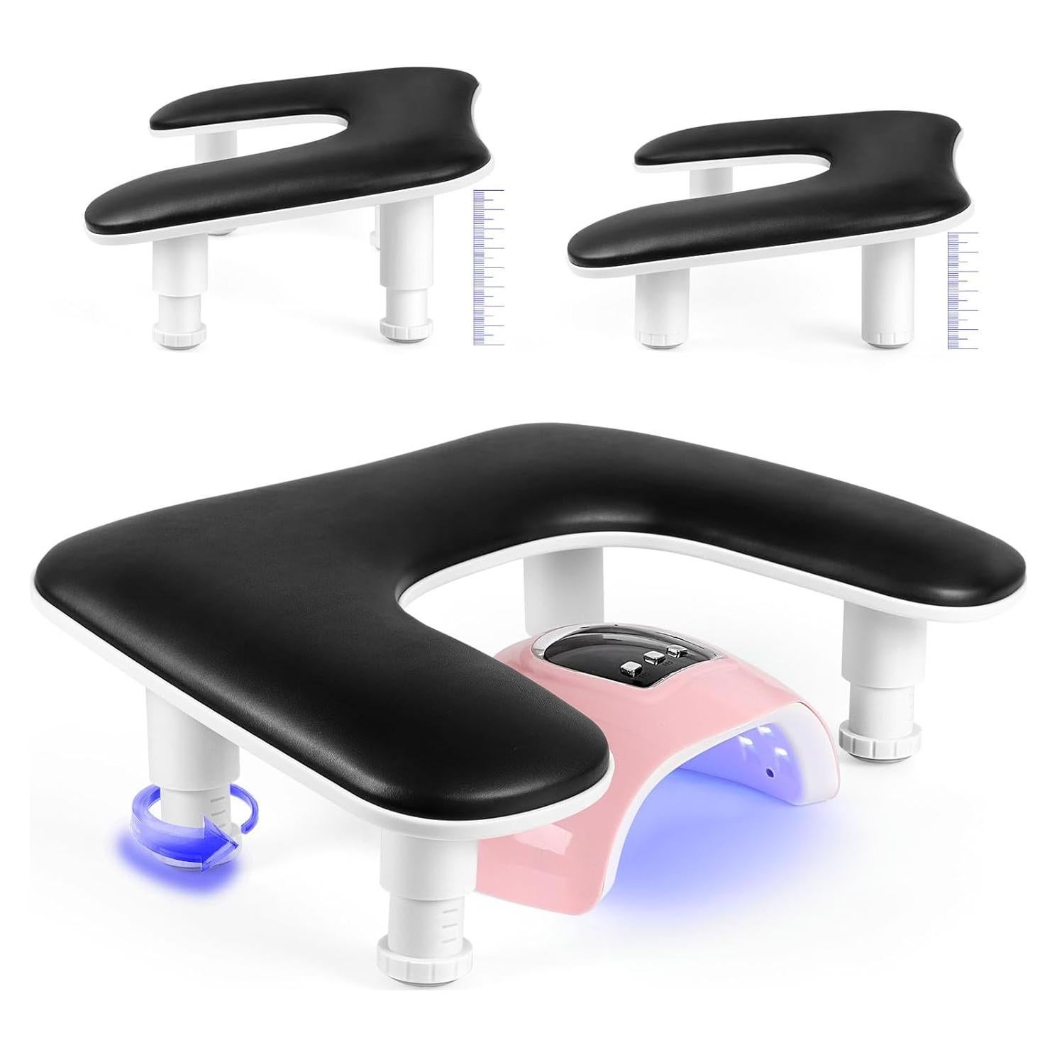 Reposabrazos Ajustable para Manicura Negro PU - Ergonomía Mejorada