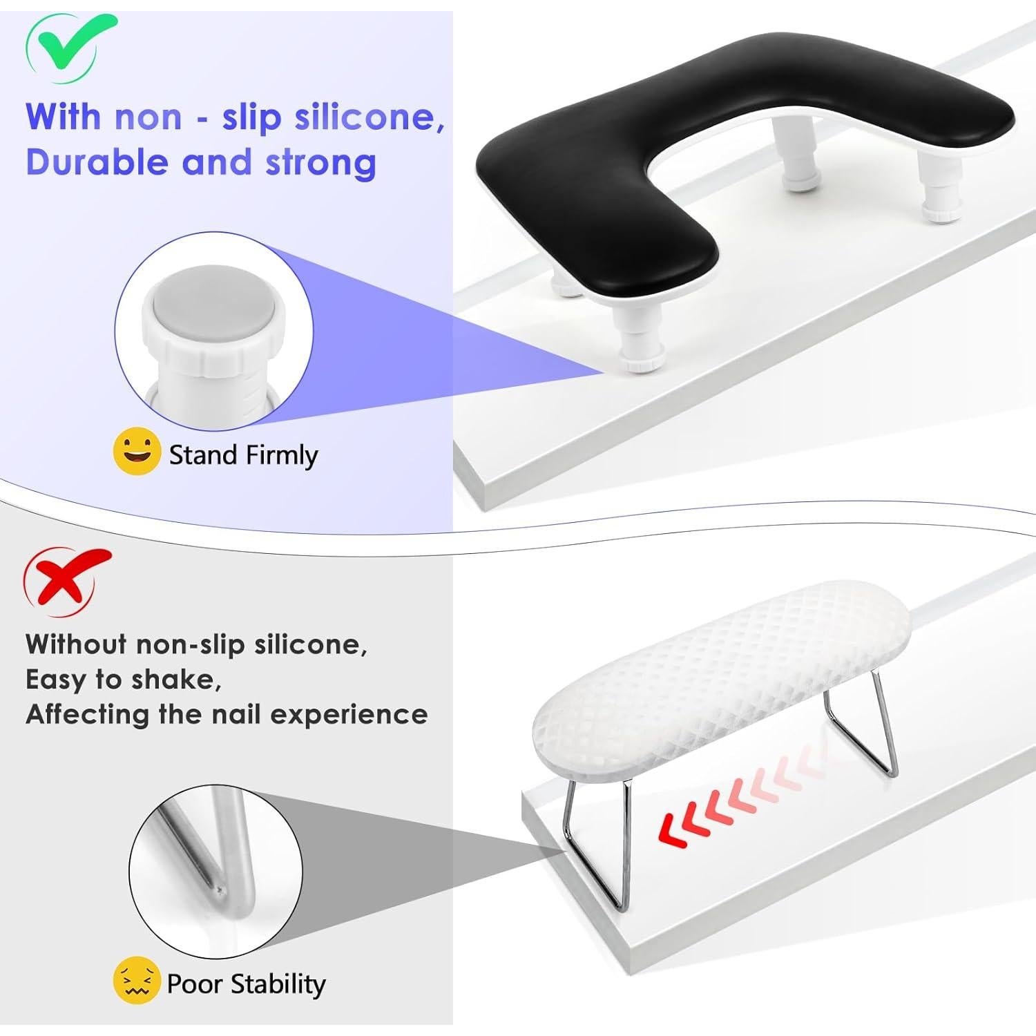 Reposabrazos Ajustable para Manicura Negro PU - Ergonomía Mejorada