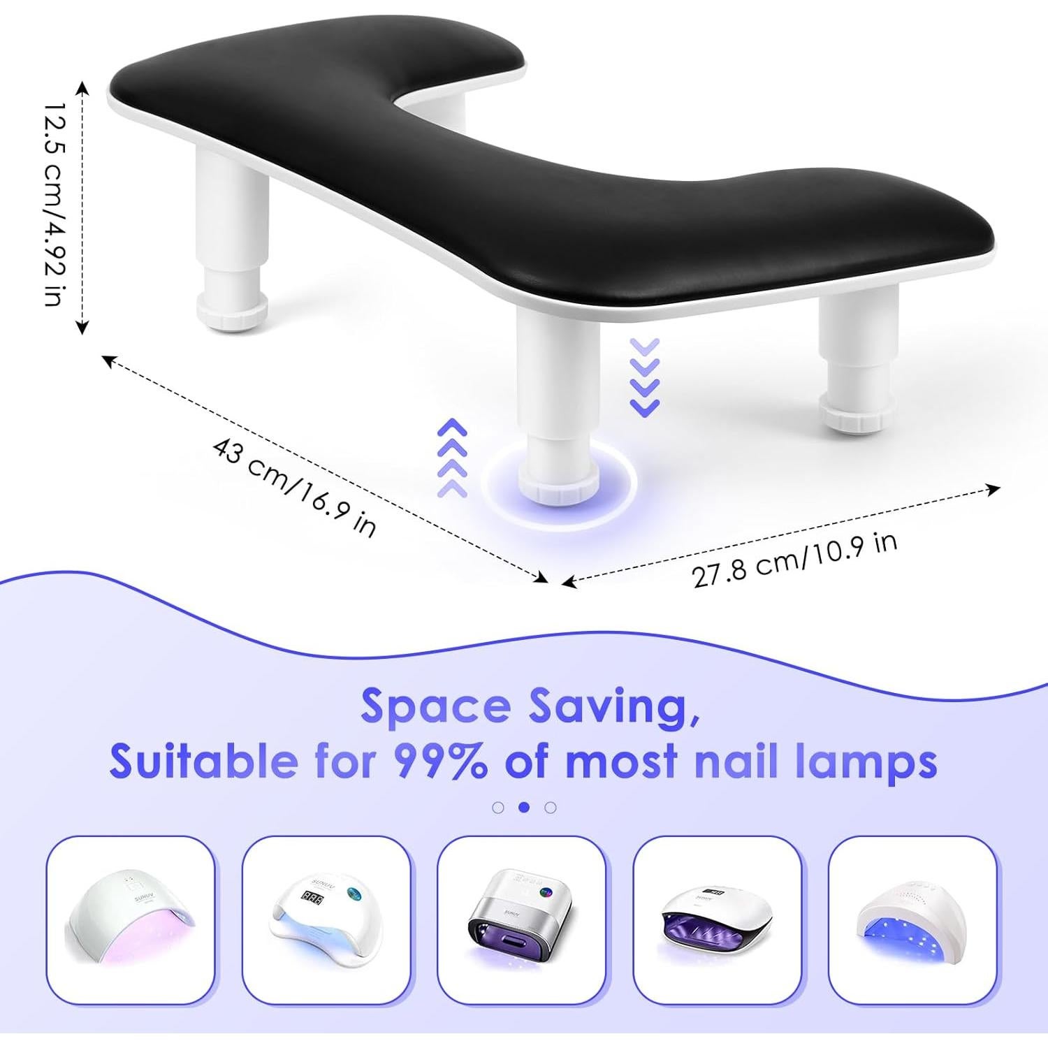 Reposabrazos Ajustable para Manicura Negro PU - Ergonomía Mejorada