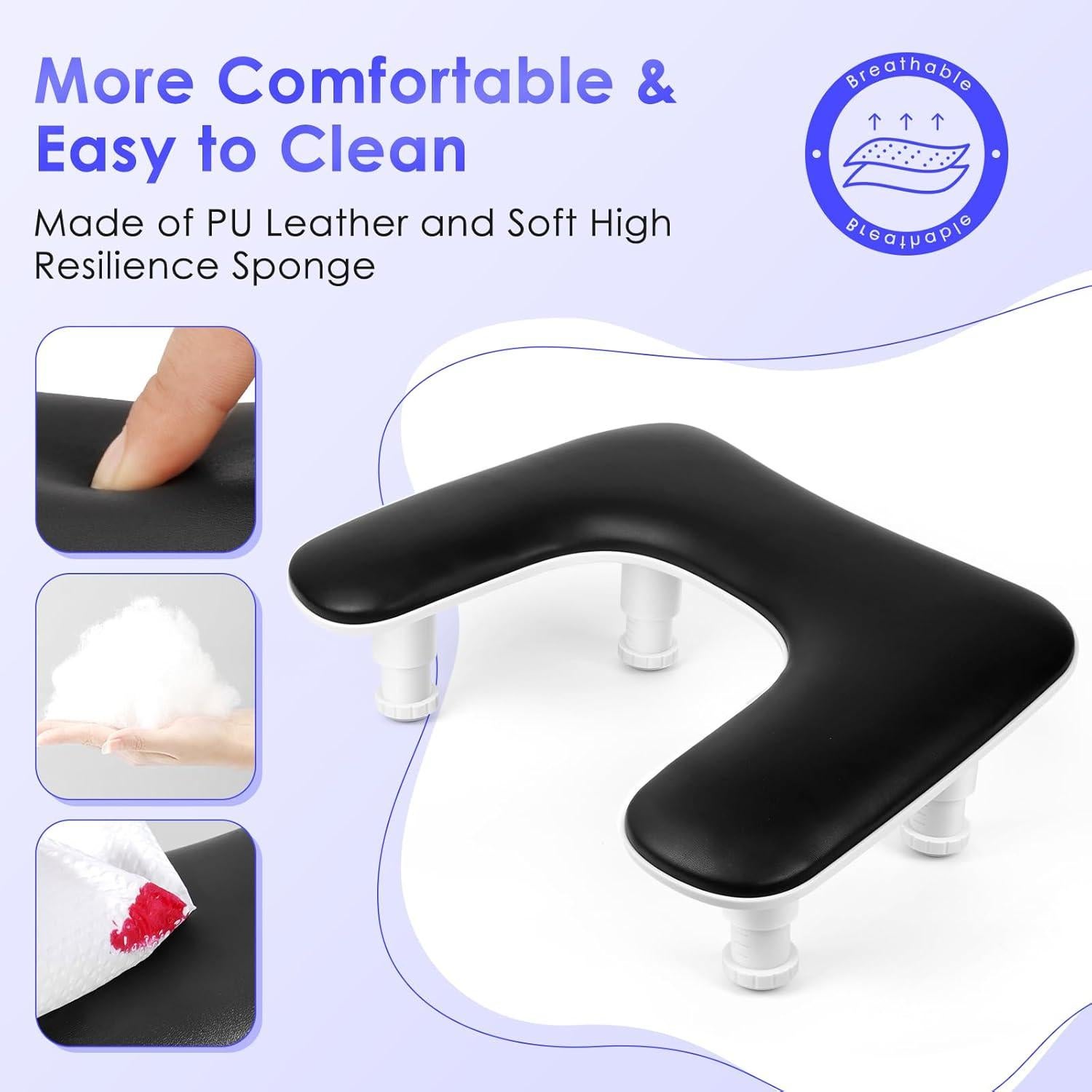 Reposabrazos Ajustable para Manicura Negro PU - Ergonomía Mejorada
