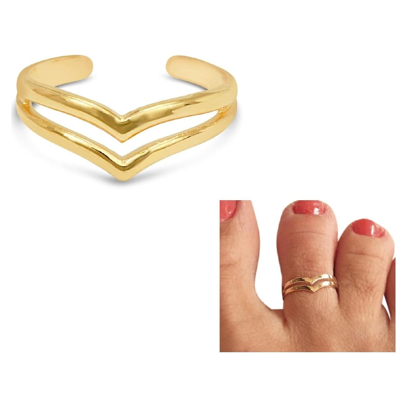 Anillo Ajustable de Dedo Chevron Dorado MIYA Joyería - Plata 925