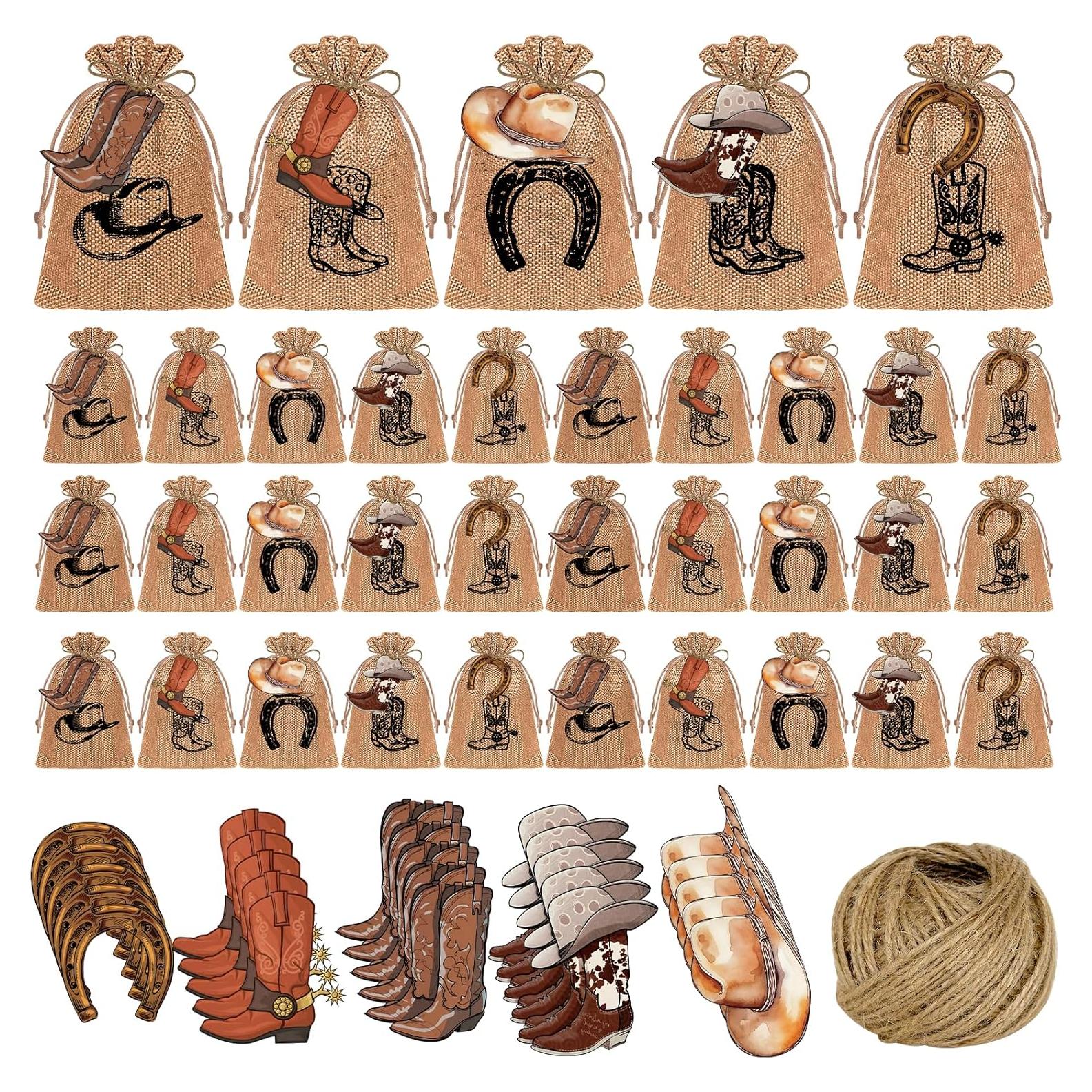50 Bolsas de Regalo de Arpillera Cowboy Yoloodayy 15x10 cm