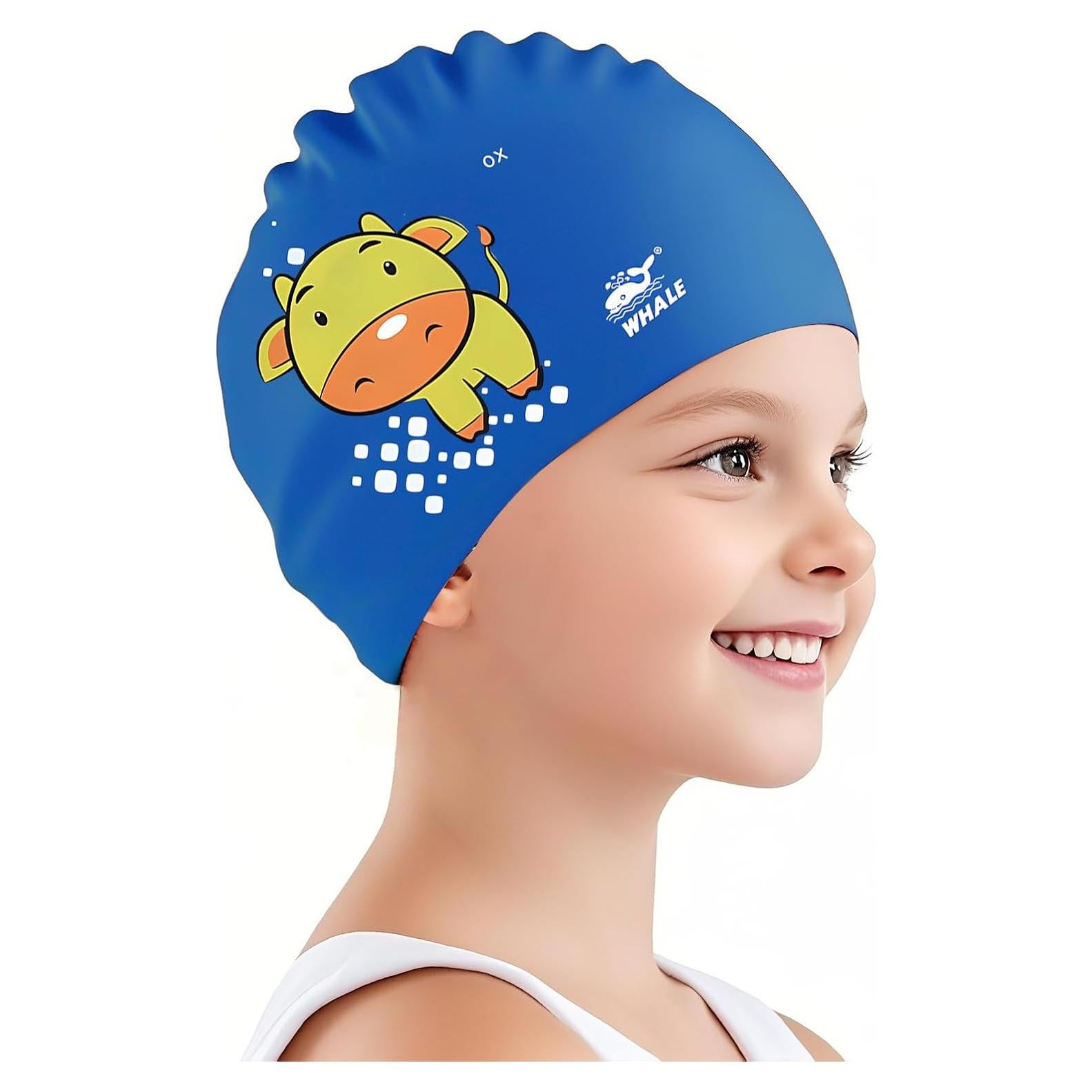 Gorro de natación Ballena para niños 3-9 años estampado azul