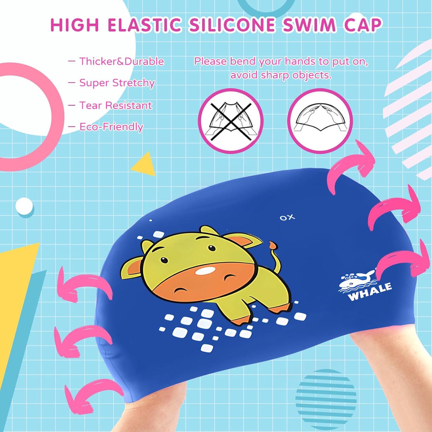 Gorro de natación Ballena para niños 3-9 años estampado azul