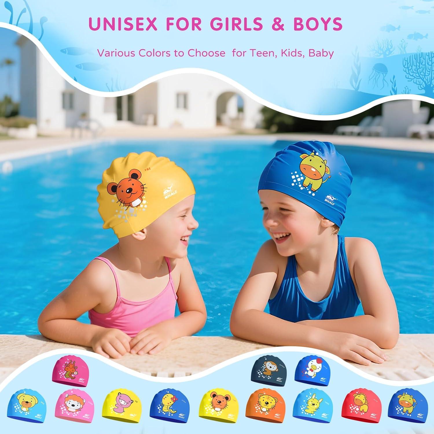 Gorro de natación Ballena para niños 3-9 años estampado azul